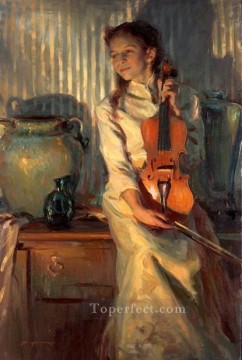 Women Painting - her mothers violin DFG Impressionist